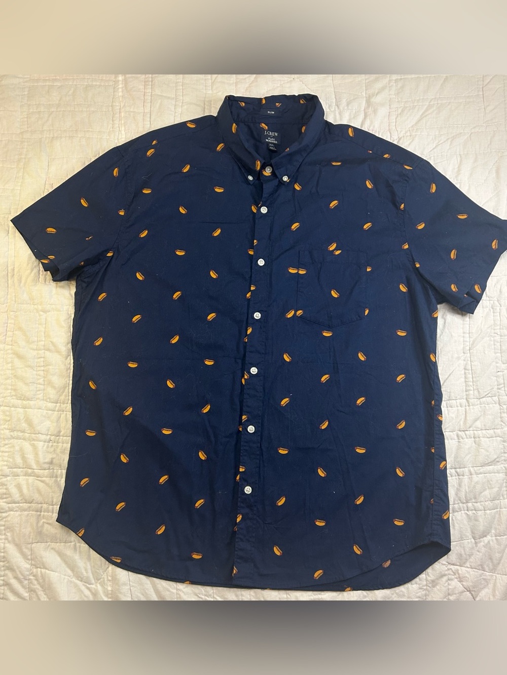 J Crew Men's Flex Washed SS Slim Fit Hot Dog Print Button Down Shirt 2XL